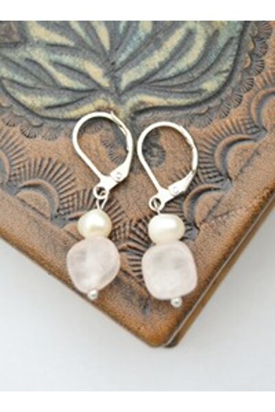 Stoneage Pink Quartz and Pearl Natural Stone Earrings - Multicolor -