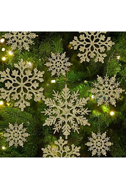 GENERAL 36 Pcs Christmas Gold Snowflake Ornaments, Plastic Glitter Snow Flake...