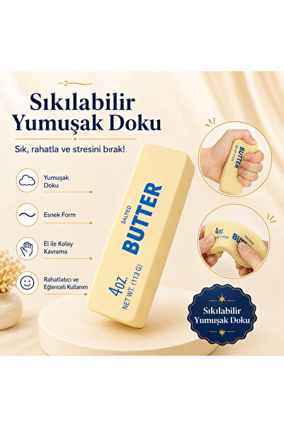 Hil Tech Eminönü Toptan Elektronik Tereyağı Görünümlü Sıkılabilir Squishy Oyuncak Yumuşak Esnek Stres Oyuncağı Masa Üstü Eğlenceli Hediye