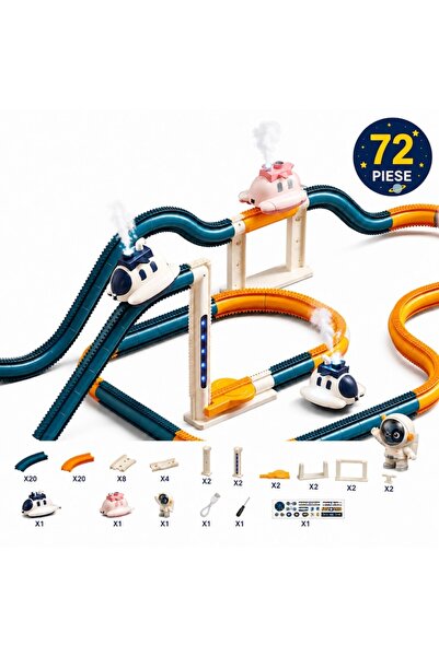 Joynix Set de joacă cu șine modulare pentru copii, 72 de piese, cu tren elect...
