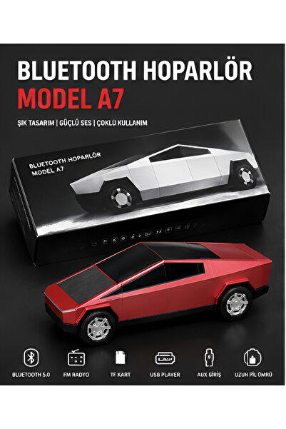 Bluetooth Hoparlör Model A7 Cybertruck Tasarımlı 10W Güçlü Ses RGB LED Işıklı Kablosuz Taşınabilir Müzik Kutusu USB TF Kart FM Radyo AUX Girişli 2000mAh Şarjlı Dekoratif Hoparlör Ev Ofis İçin Kullanım
