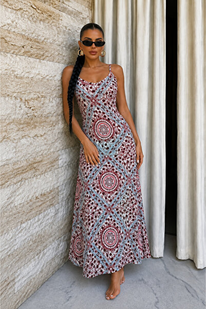 moda wanilia Γυναικείο μακρύ καλοκαιρινό κομψό φόρεμα με λεπτομέρεια έθνικ σχ...