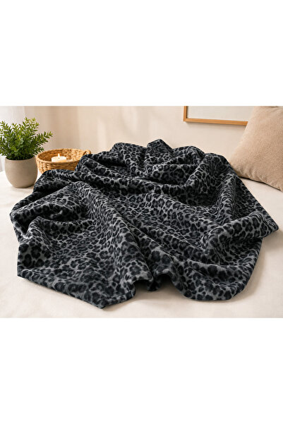 ecottonworks Koyu Renk Leopar Desenli Polar Örtü 180x220 cm – Çift Kişilik Ba...