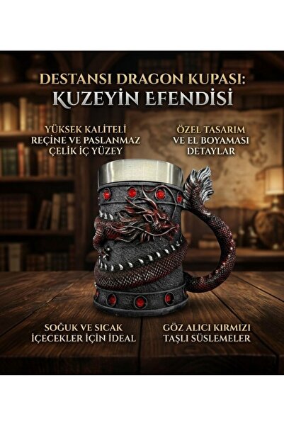 lstri Game of Thrones Ejderha Çelik Kupa Bardak Etrafını Saran Ejderha Kabart...