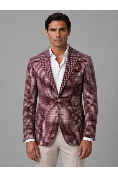 Cambridge SlimFit Pütükare %100 Yün Açık Bordo Renk Tek Ceket Beden: 46-54