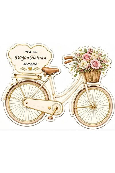 Lazora Design 10 Adet Kişiye Özel Sari Bisiklet Temalı Düğün Nişan Kına Nikah...