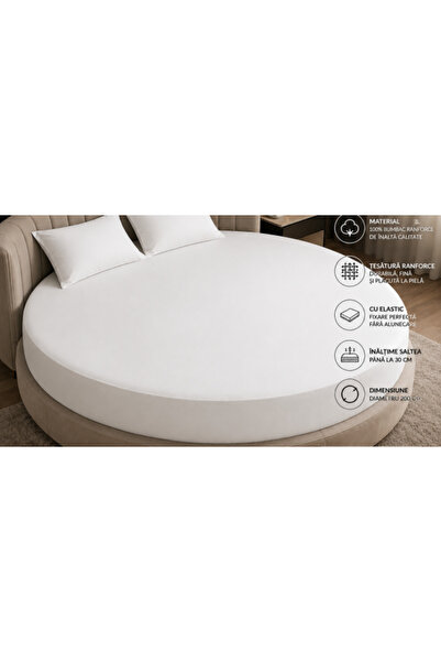 COM LIVING HOUSE Fitted sheet for round mattress, plain white