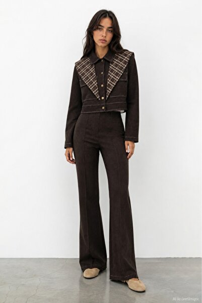 Quzu Plaid Shawl Detailed Jacket - Brown