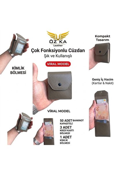 ÖZ-KA LEATHER VİRAL CUZDAN VİZON ( KARTLIKLI BANKNOT CÜZDANI) PORTFÖY KARTLIK