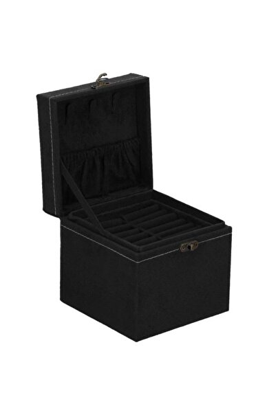 Solplant Cutie pentru bijuterii, catifea, negru, 12x12x12 cm, Springos