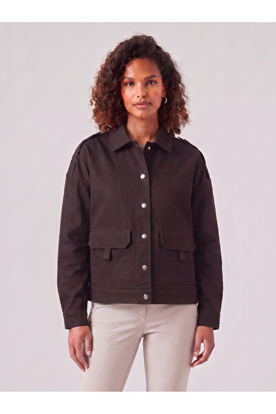 Bold & Young Women's Dark Brown Snap Fastener Cotton Lycra Jacket with Envelo...