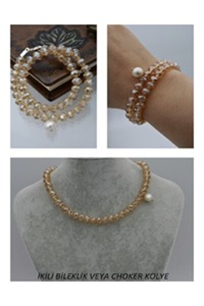 Stoneage Pearl and Crystal Bracelet or Choker Necklace - Beige-
