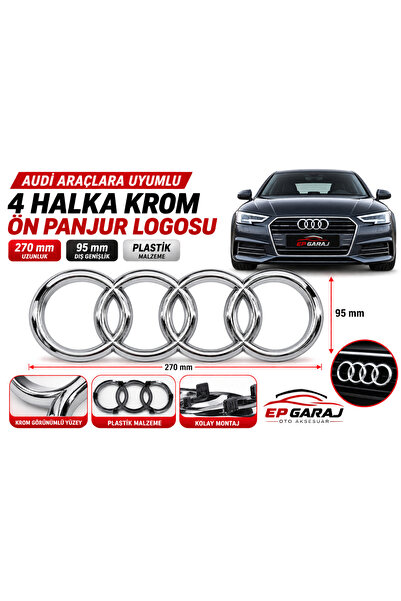 EP GARAJ OTOMOTİV شعار شبك أمامي من الكروم مكون من 4 حلقات متوافق مع سيارات أ...