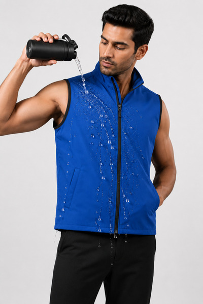 ORANGECAT Unisex Saks Mavi Su İtici Fermuarlı Dik Yaka Cepli Spor Yelek