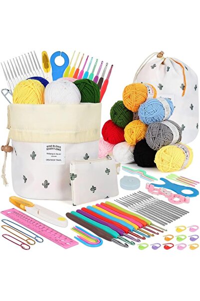 Generic Crochet Kit for Beginners,Knitting Starter Kit with 5 Yarn Balls and ...