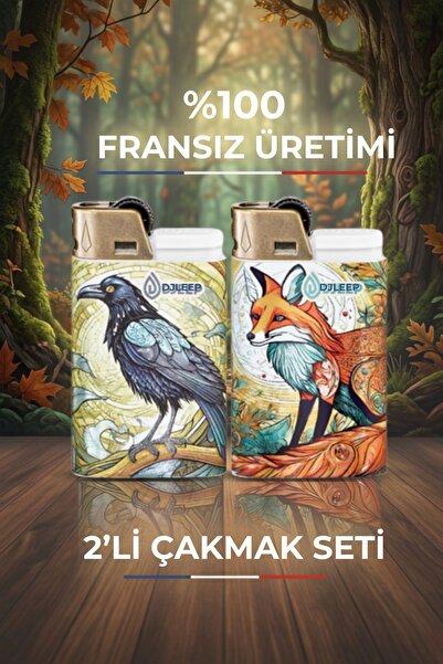 DJEEP Tilki ve Karga Tasarımlı Çakmak Seti - Hayvan Resimli Estetik Çakmaklar...
