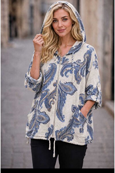 MARWARİ OTANTİK BUTİK New Season Italian Cotton Zippered Shawl Pattern 4Mevis...