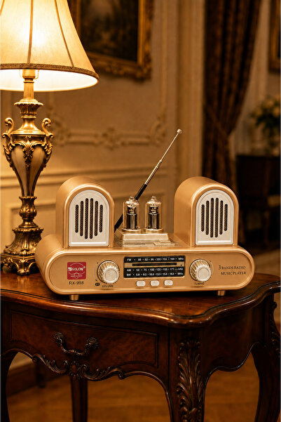 Zineets Nostaljik Radyo Fm Ahşap Görünümlü Bluetooth Hoparlör Ahşap Renk Vint...