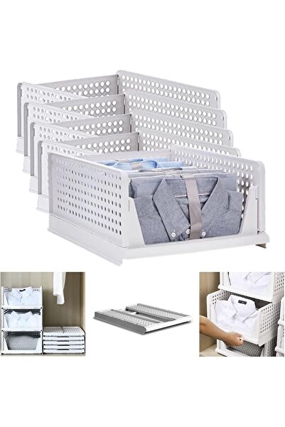 NEEMAY Stackable Clothes Plastic Storage Basket-Foldable Closet Organizer She...