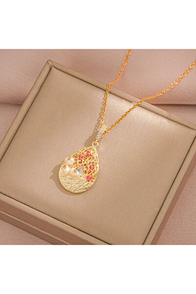 Peach Jewelry Peach Jewerly Μενταγιόν "Δάκρυ" Από Χάλυβα Τιτανίου Με Μαργαριτ...