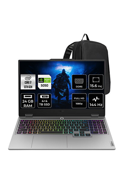 LENOVO LOQ Intel Core i7 13645HX RTX 5050 8GB 24GB RAM 4TB + 4TB SSD 15.6" FHD 144Hz FreeDOS 83JE01D3TRP318 Gaming Laptop + PER4 Çanta