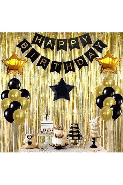 Soofam Black,Gold Balloons and Paper Pom Poms Party Supplies for Birthday Dec...