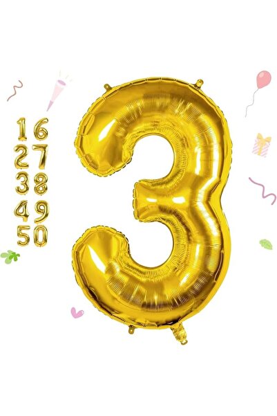 Generic 40 Inch Gold Digit Helium Foil Birthday Party Balloons Number 3