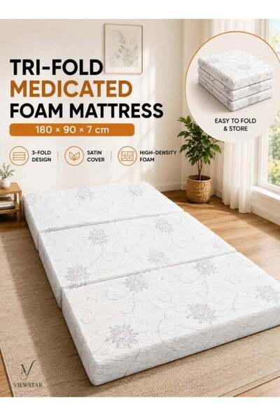 ZeeSquare Viewstar Foldable Mattress 180 × 90 × 7 cm, Tri-Fold Folding Medica...