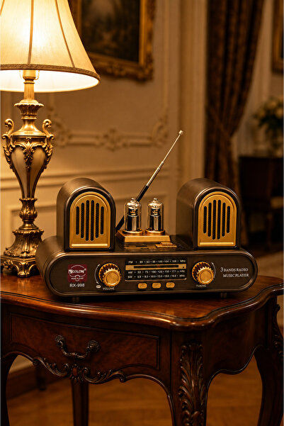 Zineets Nostaljik Radyo Fm Ahşap Görünümlü Bluetooth Hoparlör Ahşap Renk Vint...