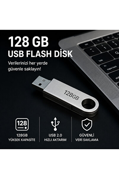 KOCH TECH 128 GB USB Flash Bellek Ömür Boyu Garantili Metal Gövde Döner Kapak...
