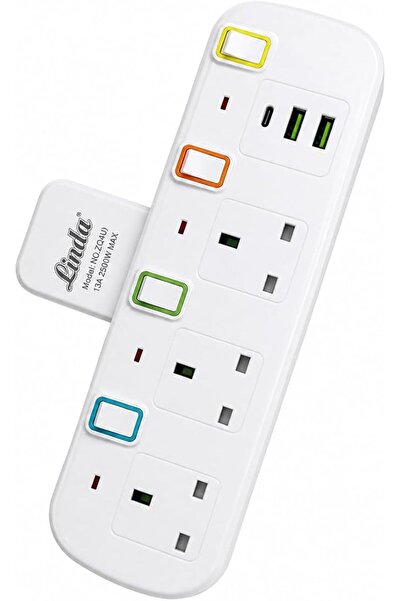 Generic محول كهربائي ليندا بثلاثة مقابس مع مفاتيح فردية، ومنفذين USB ومنفذ شح...