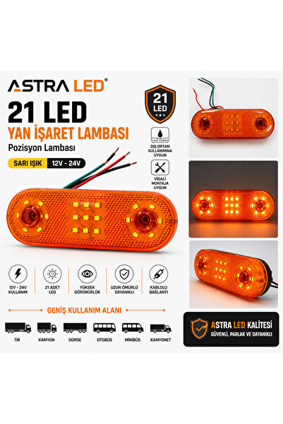 ASTRA LED 21 LED Sarı Yan İşaret Lambası 12V-24V Tır Kamyon Dorse Otobüs Minibüs