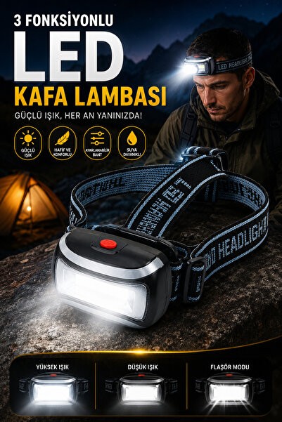 House Bird 3 Fonksiyonlu LED Kafa Lambası Feneri Ayarlanabilir Bantlı Güçlü I...