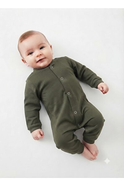gülerçocuk Unisex Yenidoğan / Bebek Ultra Soft Haki Pamuklu Tulum