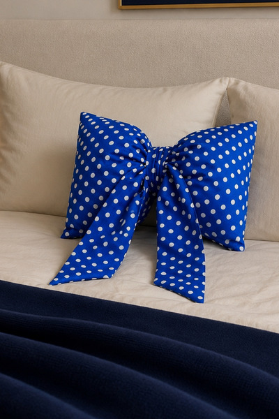 Elegancembroidery Navy Blue White Polka Dot Bow Throw Pillow Cover 30X50 cm |...