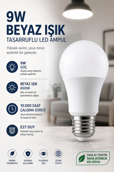 ZNEEL 9w Led Ampul E27 Duy 6500K Beyaz Işık