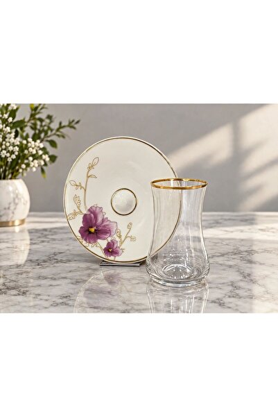 TEKTAVA Bouquet of Flowers 12 Piece Tea Set for 6 People - Purple