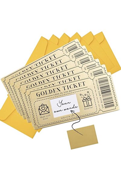 TERRIFI 6 Pieces Golden Ticket Scratch-off Cards with Envelopes, DIY Customiz...