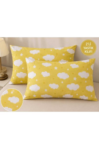 Elegancembroidery Pack of 2 Yellow Cloud Patterned Pillowcases 50X70 cm – Cot...
