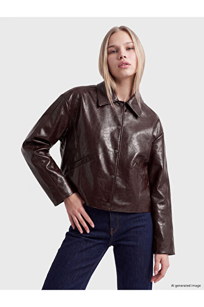 LC Waikiki Rmz Gi̇yi̇m Farkiyla Loose Fit Women's Leather Look Jacket