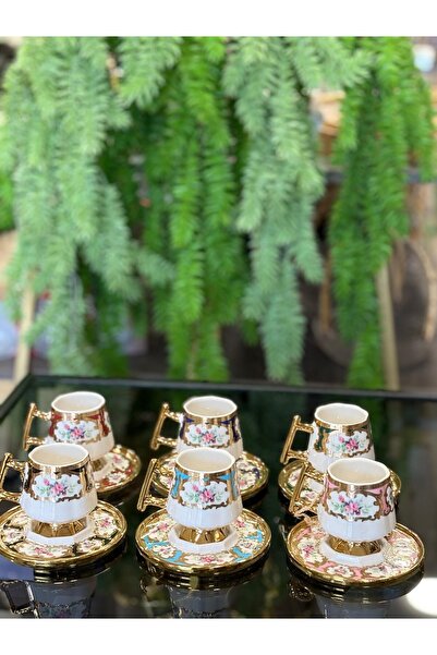 GFSMORE Arow Queen Art 6-Person Porcelain Turkish Coffee Cup Set