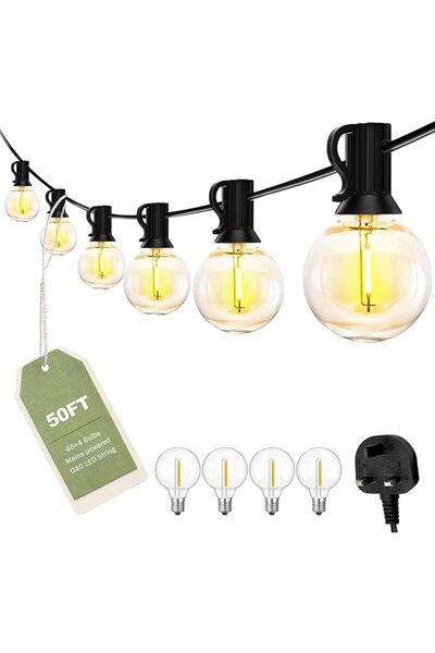 GENERAL 15.3M Outdoor LED String Lights Mains Powered, 46+4 G40 1W Bulbs