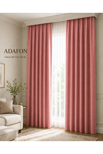 DEVRİM OLİVYA TEKSTİL Dusty Rose Adafon Soft Velvet Textured Cornice Stylish ...