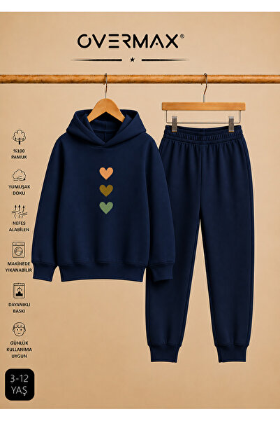 OVERMAX Children's Cute Hearts Printed Hooded Sweatshirt & Sweatpants Set – A...