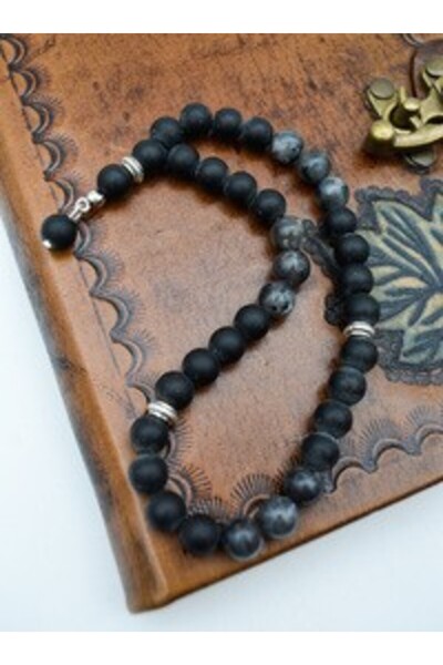 Stoneage Labradorite and Matte Onyx Natural Stone Bracelet - Multicolored