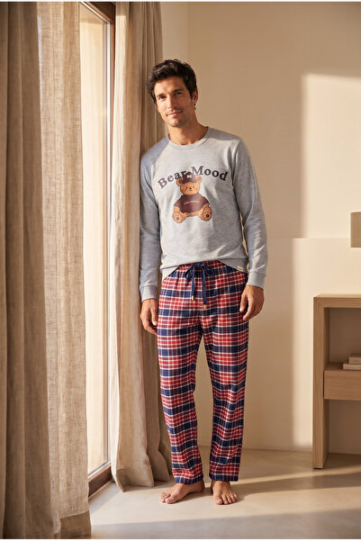 Katia&Bony Men's Cute Edition Teddy Printed Plaid Pajama Set