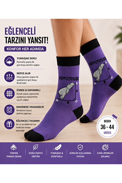Funnysocksonline MOR RENK HİPOTENÜS DESENLİ EĞLENCELİ PREMIUM ÇORAP