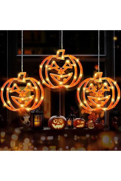 0TO1 TECH Halloween Window Lights, 3PCS Orange Pumpkin Halloween Lights with ...