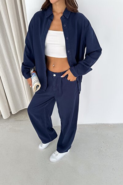 TLG TLG GİYİM Women's Oversize Tencel Shirt and Pants Set