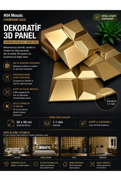 CraftWallDecor MOSAİC 3D DUVAR PANELİ BOYANABİLİR ( ÖLÇÜ : 50*50 cm / 4 adet:...